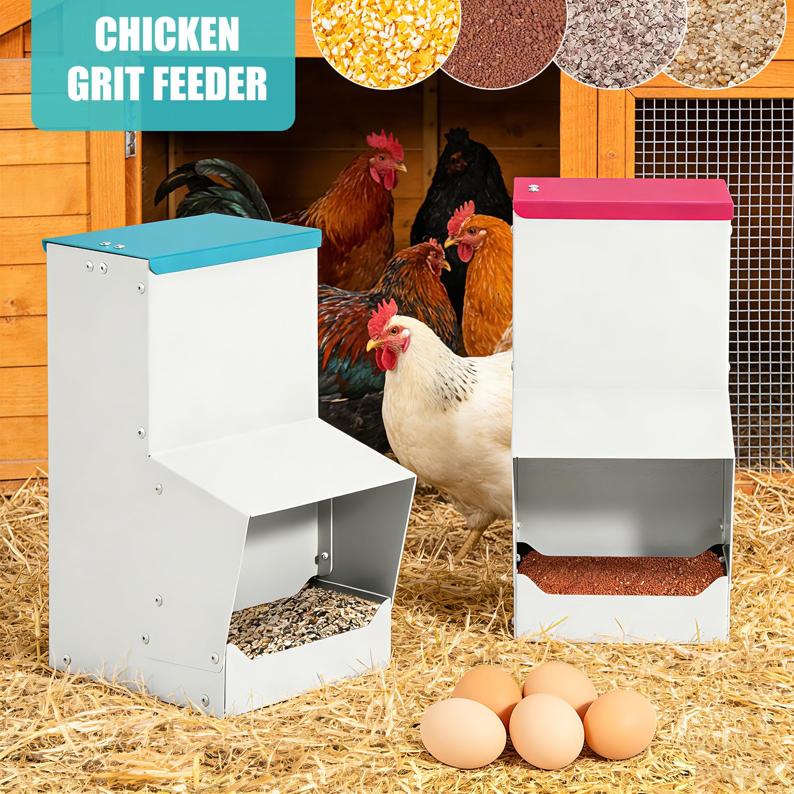 Comedero Automático para Gallinas, Metal, 10L Distribuidor Automático de Alimento, Comedero Colgante para Patos, Pollos, Antidesperdicio