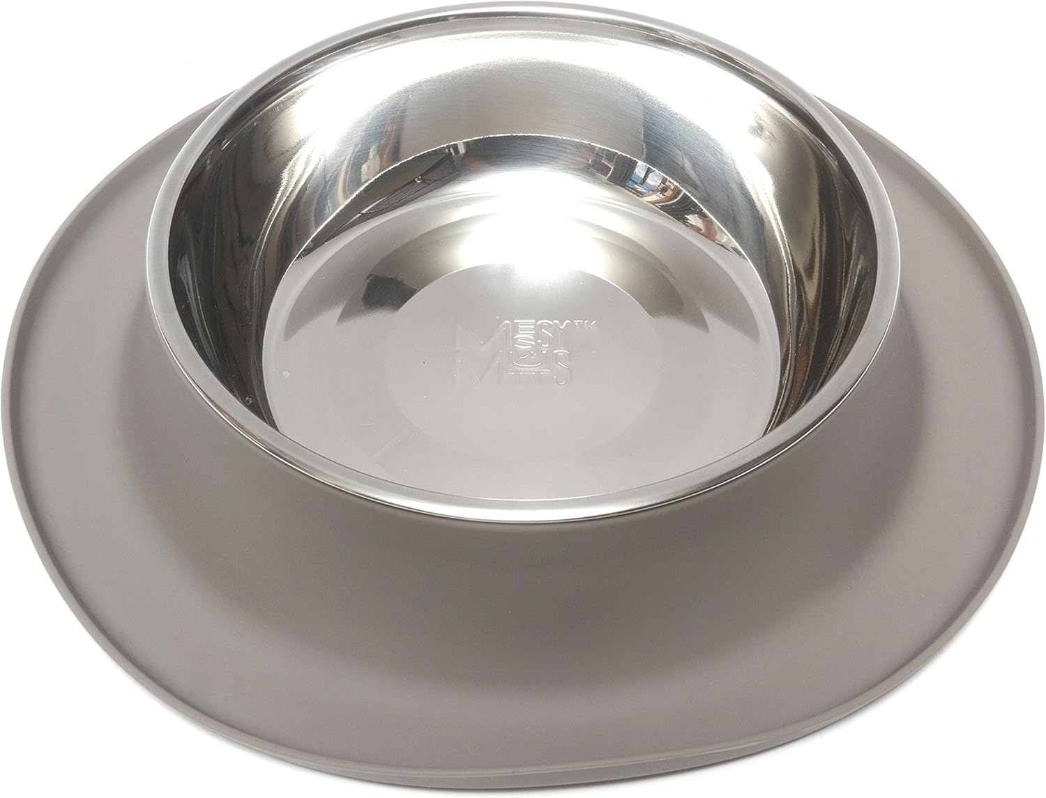Messy Mutts Single Silicone Feeder with Stainless Bowl | Non-Skid Food Dishes for Dogs for All Pets | Dog Food Bowls | Medium, 1.5 Cups | Grey