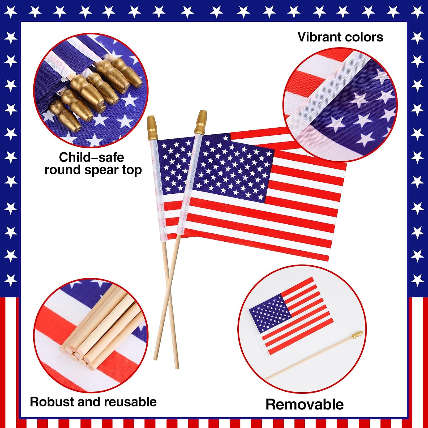 Preboun 1500 Pcs Mini American Flags 4x6 Inch Small American USA Flags American Handheld Stick Flags with Kid Safe Spear Top for 4th of July Patriotic Memorial Day Decoration