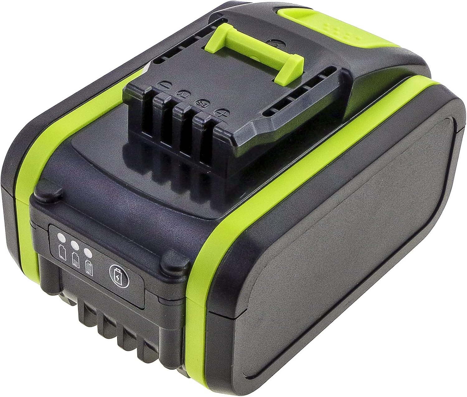 Gmmhhs 20V 4000mAh Lithium-ion Replacement Battery, side view with charge indicator