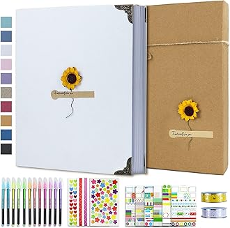 Vienrose DIY Scrapbook Photo Album Kit with Pens Tapes and Stickers 60 Pages Hardcover 8.5x11 Inches 3 Rings Removable Black Paper Scrapbooking Gift for Lover Friends Kids Wedding Valentine's White