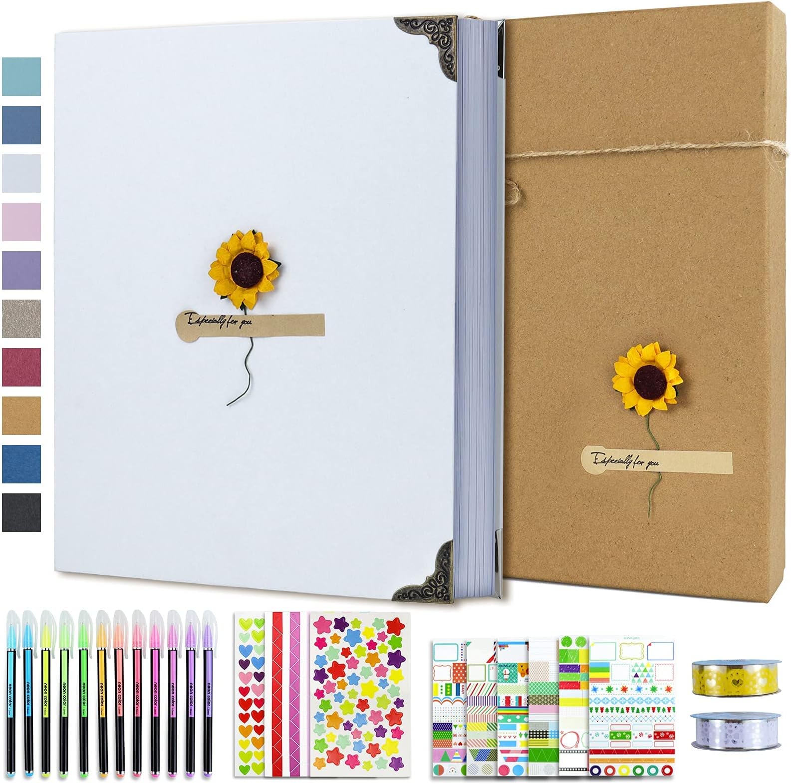 Vienrose Photo Album Scrapbook 60 Pages Hardcover 8.5 x 11 Inch with DIY Scrapbooking Kit 3 Rings White Paper Scrapbook for Lover Friends Kids Anniversary Wedding Gift
