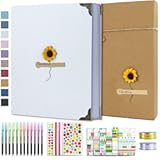 Vienrose DIY Scrapbook Photo Album Kit with Pens Tapes and Stickers 60 Pages Hardcover 8&period;3x10&period;5 Inches 3 Rings Removable Blank Paper Scrapbooking for Lover Friends Kids Wedding White