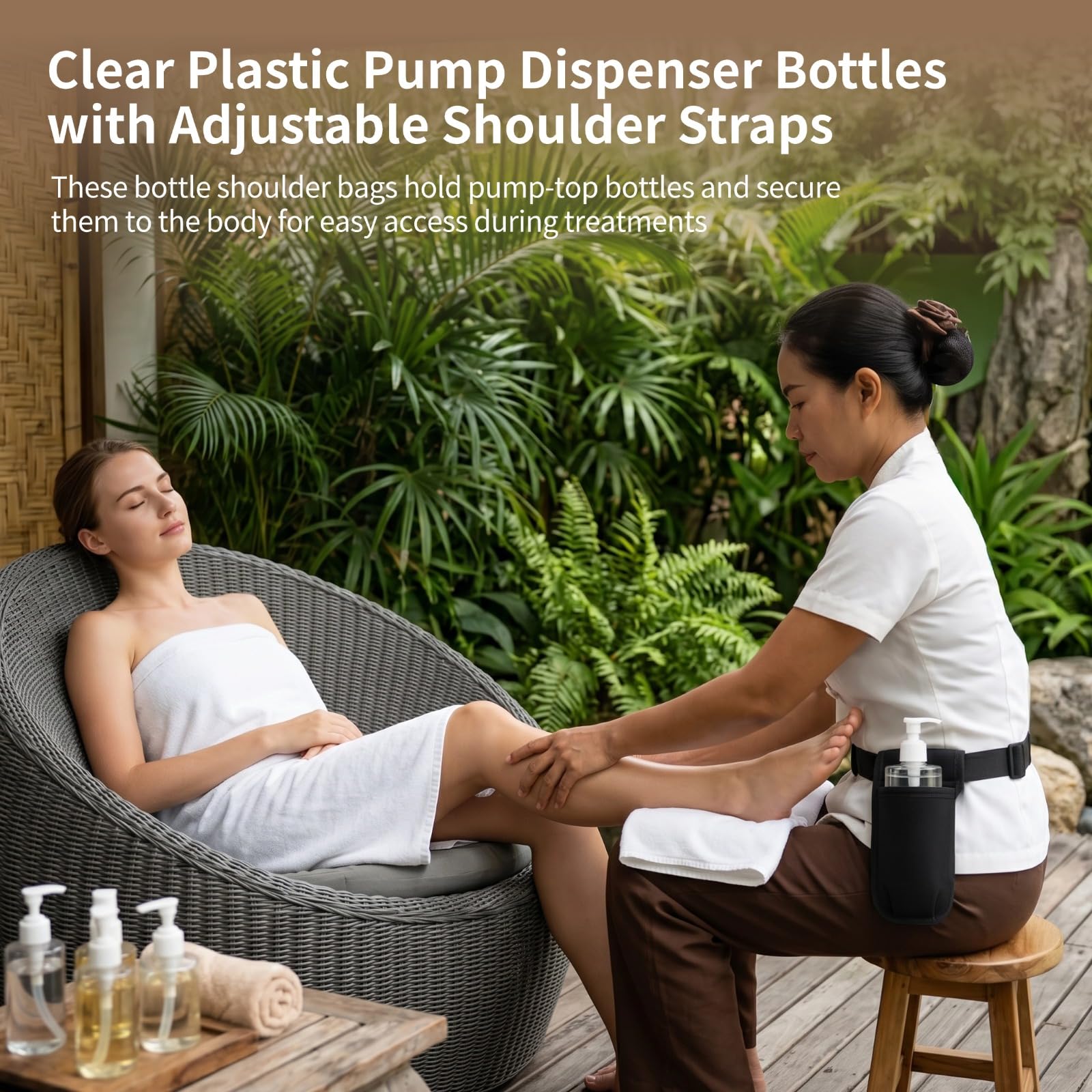 Confezione da 3 flaconi dispenser a pompa, in plastica trasparente, da 250 ml, organizer per cosmetici con spallacci regolabili e coperchi staccabili, contenitori portatili per saloni, spa, viaggi