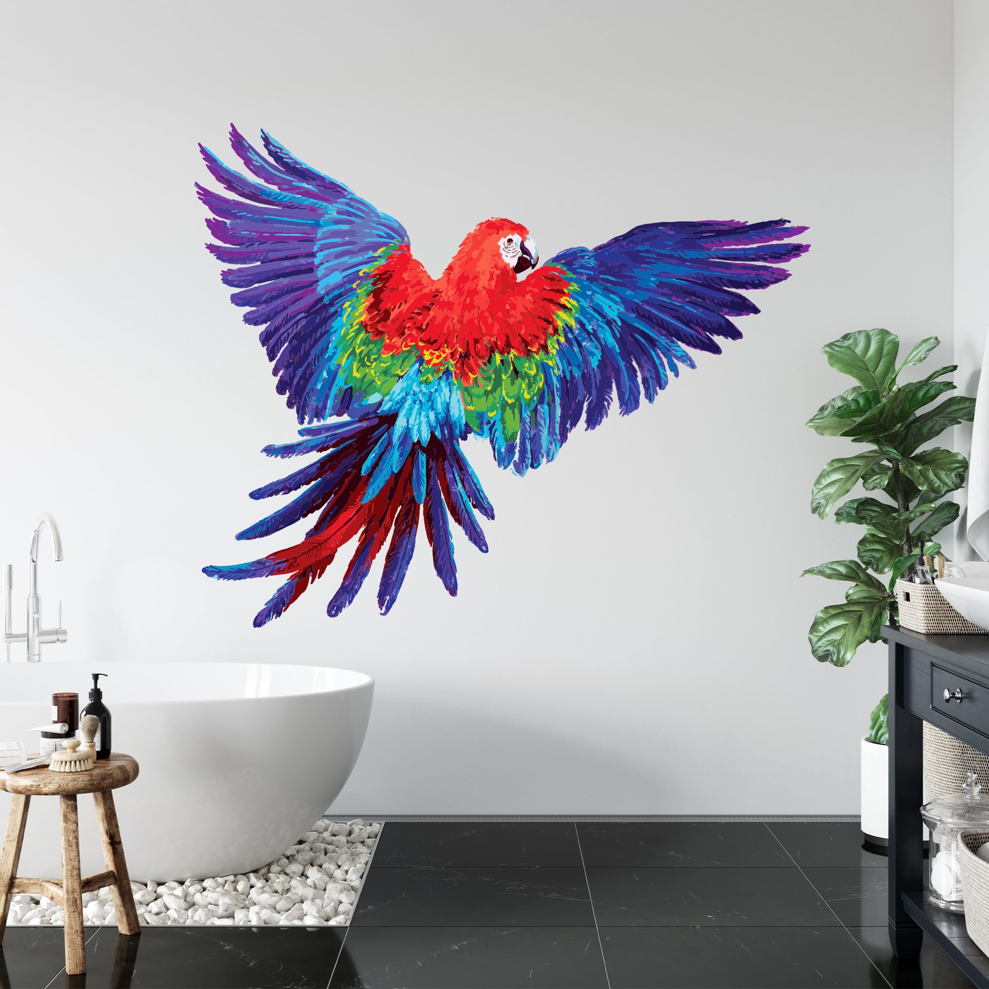 Themed Blue Bathroom Wall Sticker - Parrot Decal Wall Art (60Cm Width X 50Cm Height)