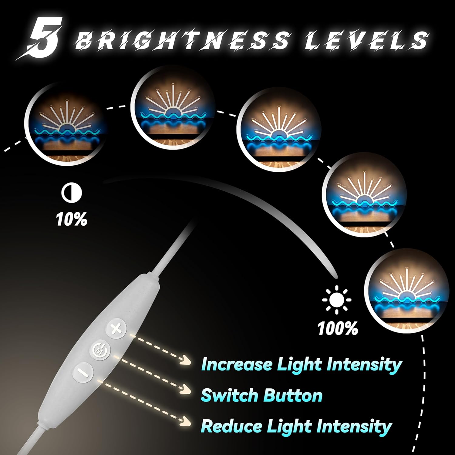 Sunrise Sunset Neon Sign Dimmable Beach Sun Wave Neon Sign for Bedroom Man Cave Living Room Party Bar Decor USB Powered LED Light - Image 4