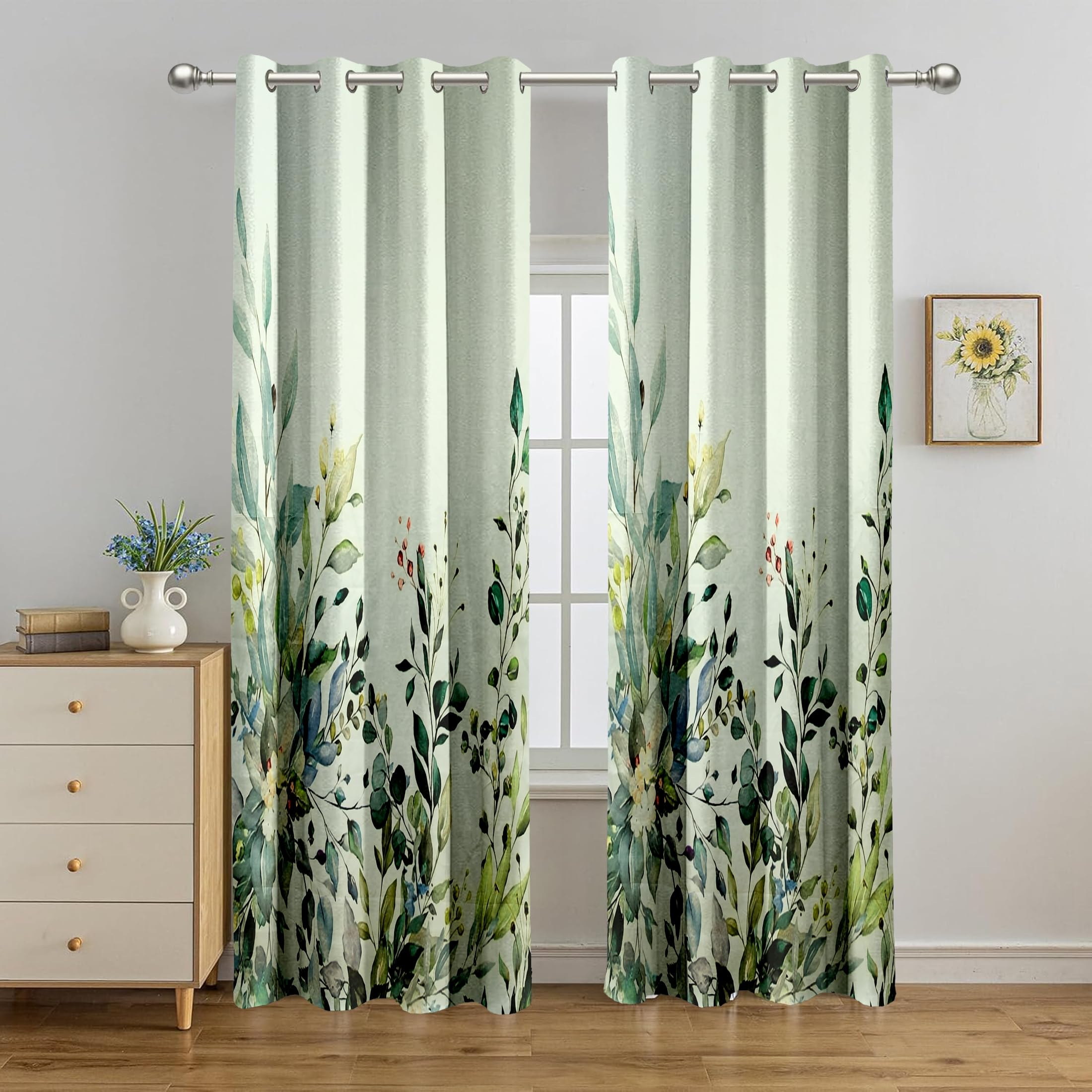 Cortina Floral Panel Print White Out Blackout Curtains | Premium Fabric Digital Print, 80% Room Darkening | Ideal for Living Room, Bedroom, Windows, Doors and Long Door Pack of 2 (Light Grey, 7FT)-image-24