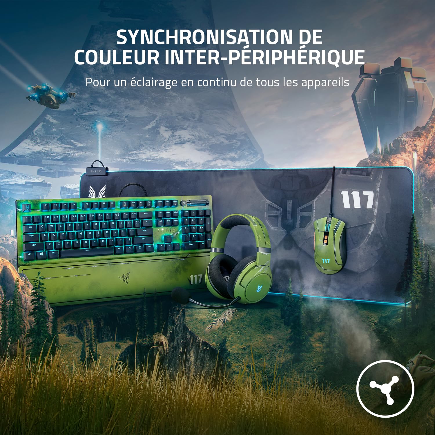 Razer Goliathus Extended Chroma - Tapis de Souris Gaming XXL Extra Large et Doux avec éclairage RGB (Support de câble, Surface en Tissu, Bord matelassé) Halo Infinite Ed.