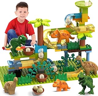 JIXIn Dinosaur Marble Run Building Blocks/Compatible with LEGO DUPLO/Dino Eggs Fun Marble Maze Blocks/125 PCS Classic Brick Building Toy Set for Preschool Kids/Gift Toy for Boys/Girls Age 3 4 5 6 7 8+
