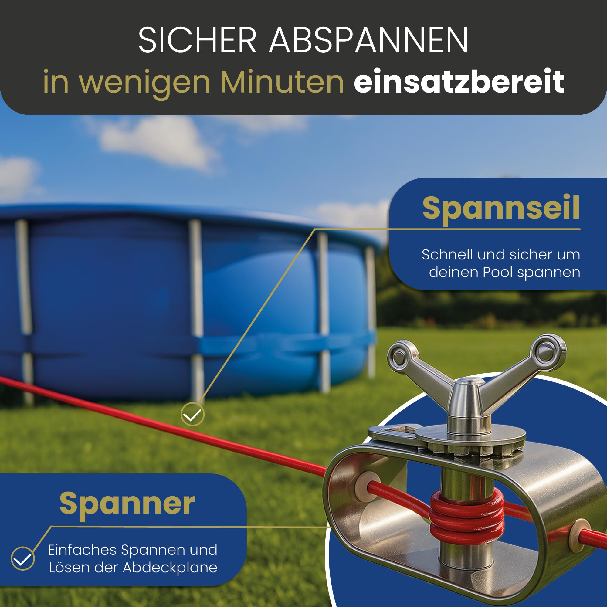 HAF - Poolabdeckung Rund für Pools Ø 400-420 cm (Planenmaß Ø 490 cm) – Winterfeste Abdeckplane zur Schwimmbadabdeckung im Sommer und Winter – Poolplane (Winterabdeckung) aus wasserdichtem PE 110 g/m²