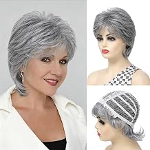 UDU Wigs for White Women,Short Pixie Cut Wigs for Women, Natural Layered Short Hair Wig for Older Women Lightweight Salt & Pepper Grey Wig with Bangs for Everyday Wear