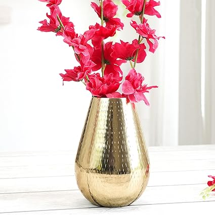 Behoma Drop Shape Metal Hammered Flower Vase for Home Decor, vase for Office Table Decorations, Modern vase, Gift for Anniversary Festival, 7.5 inches, Golden 1 Pc (Flowers not Included)
