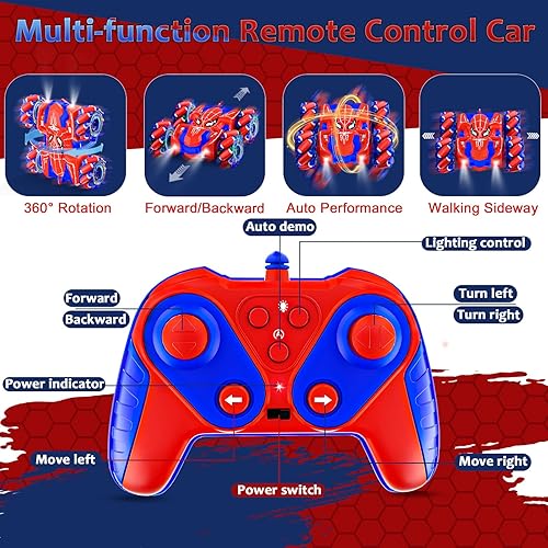 Miniatura 3 de Spider - Auto de control remoto para niños, autos RC recargables con luces frías, 2.4Ghz de doble cara Drift RC Stunt Cars, 360 giratorio 4WD
