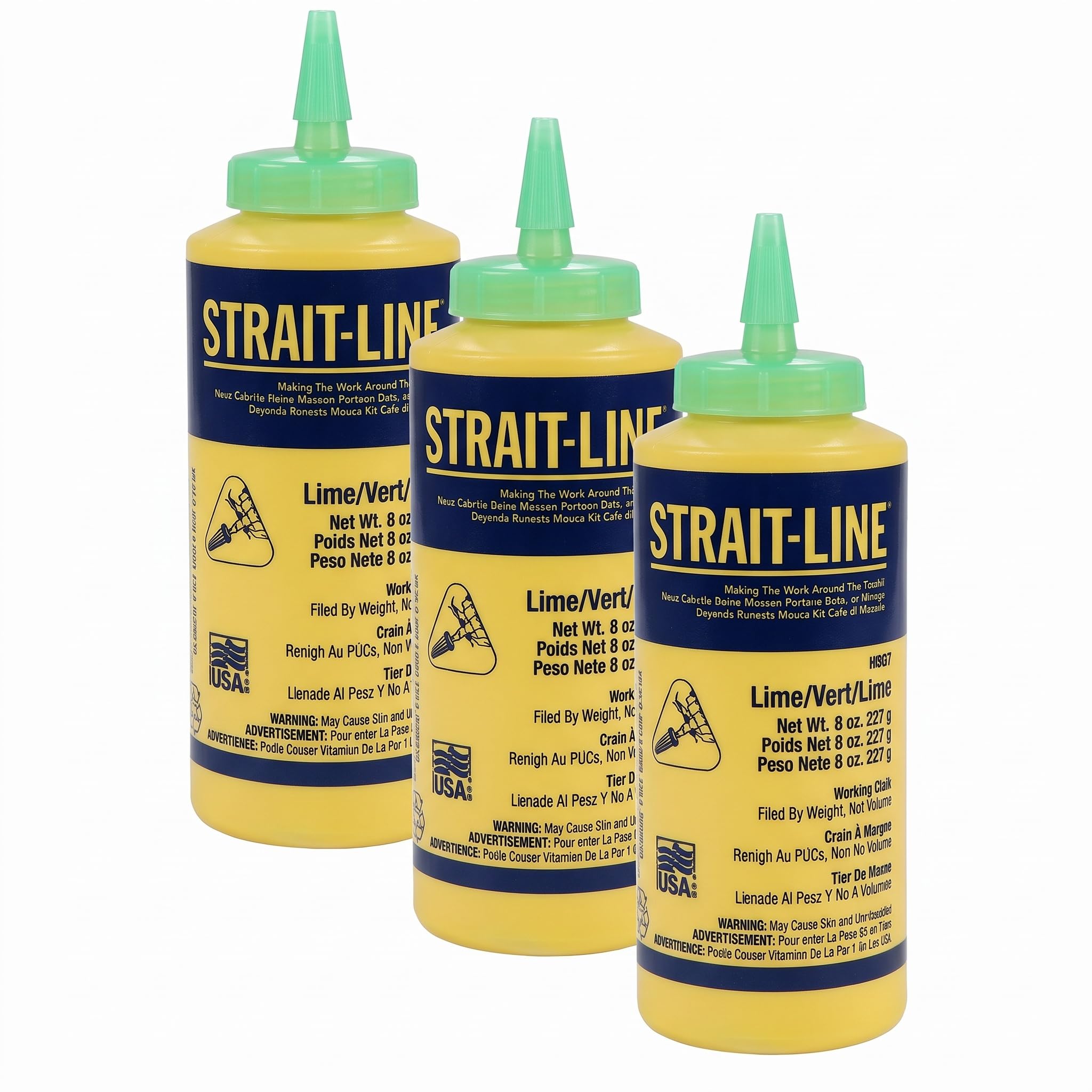 IRWIN Tools STRAIT-LINE 64907 High-Visibility Marking Chalk, 8-ounce, Green (64907) (Pack of 3)