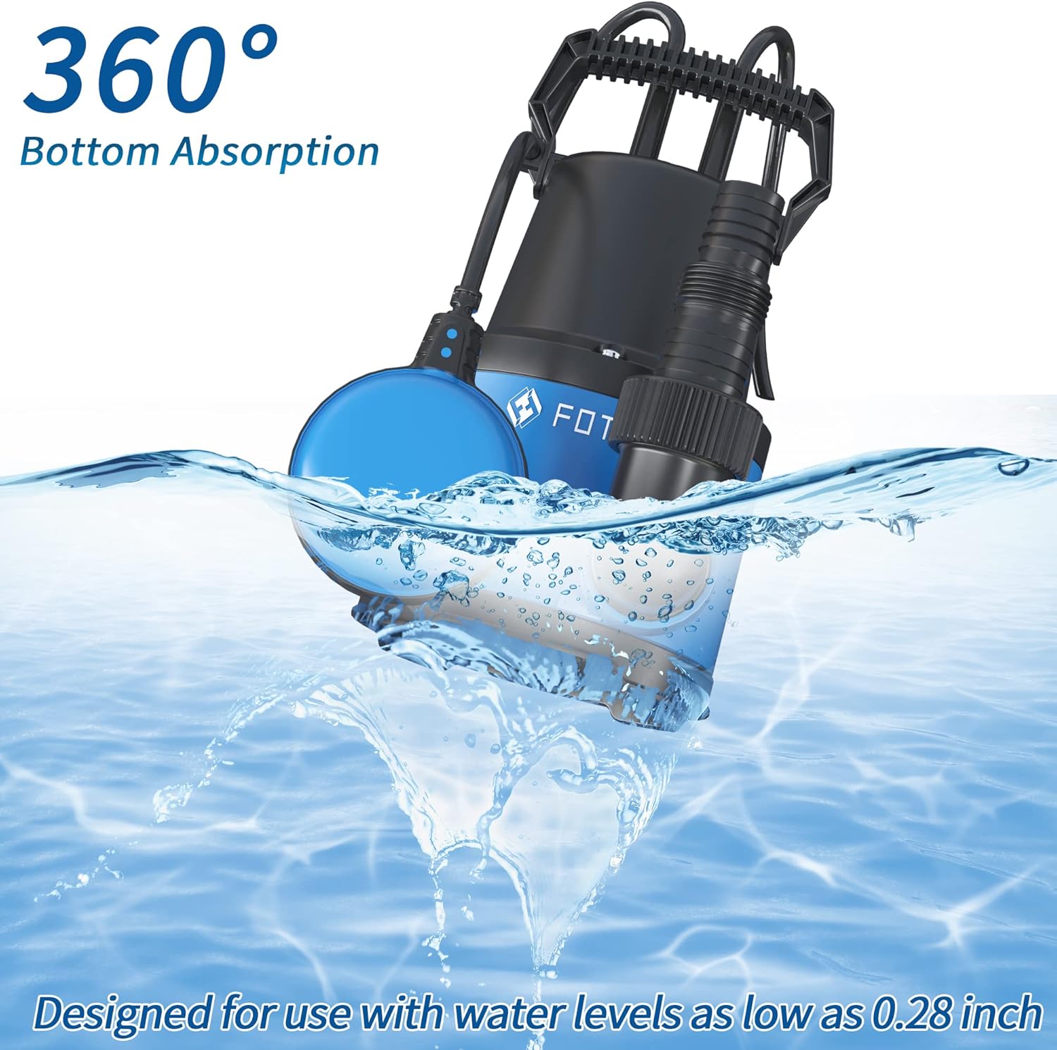 FOTING 1/2 HP Sump Pump Submersible with Float Switch, 2535 GPH Water Pump for Pool Draining, Portable Submersible Utility pump for Swimming Pool Garden Pond Flooded Basement