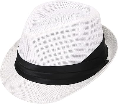 Verabella Beach Fedora Women Short Brim Straw Fedora Sun Hat,White,SM