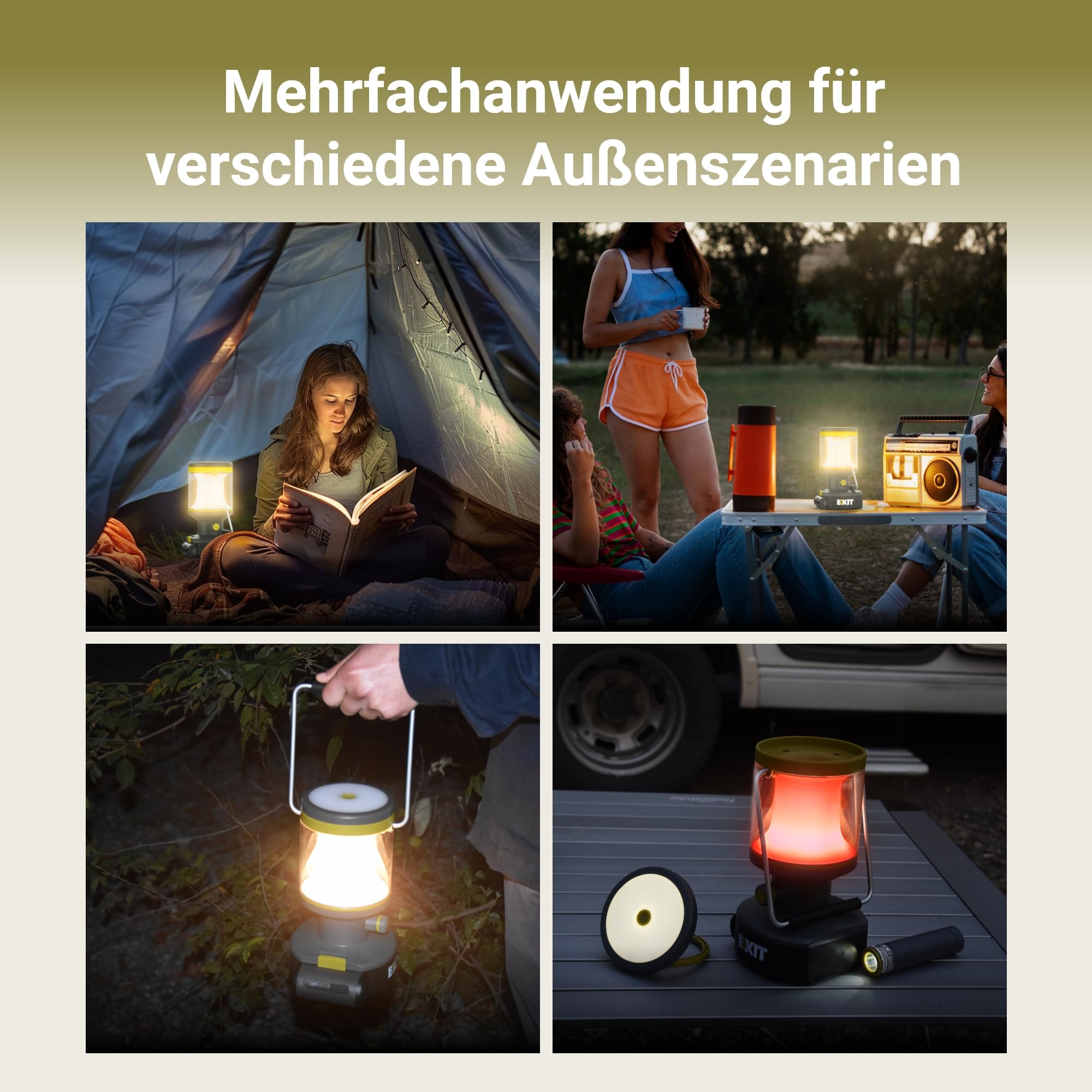 EXIT 20V 3-in-1 LED-Laterne, Campinglichter mit eingebauter Taschenlampe | Campinglampe aufladbar, multifunktionale Campinglichter mit eingebauter Taschenlampe, ideal für Jagd, Notfälle, 800 Lumen