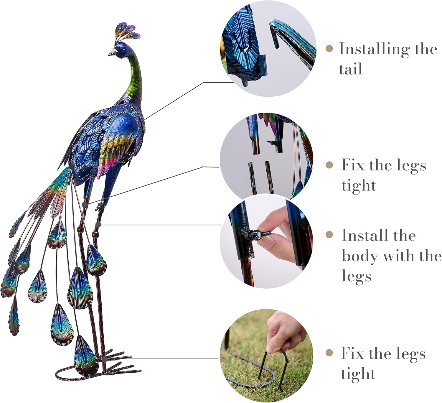 TERESA'S COLLECTIONS Outdoor Decor Peacock Yard Art Garden Sculptures & Statues for Porch Decor,35'' Blue Large Metal Bird Garden Decor for Outside, Yard Decorations Outdoor for Patio,Gifts for Mom
