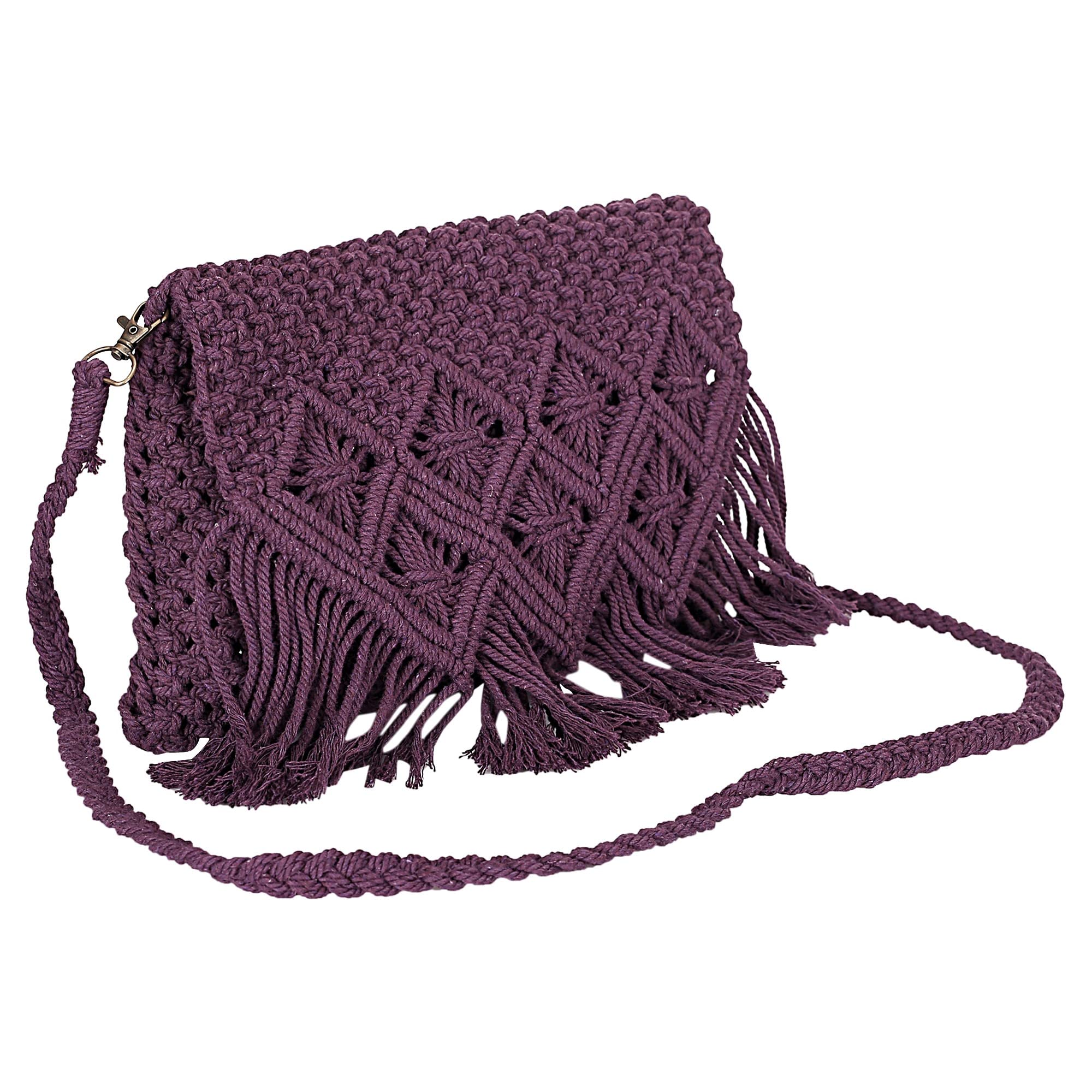 Trend Overseas Women/Girl Sling Crossbody Bag Handwoven Crochet Macrame Cotton rope Bag(8 * 10Inch) (Purple) (B0B9T6RX23) Amazon Price History, Amazon Price Tracker