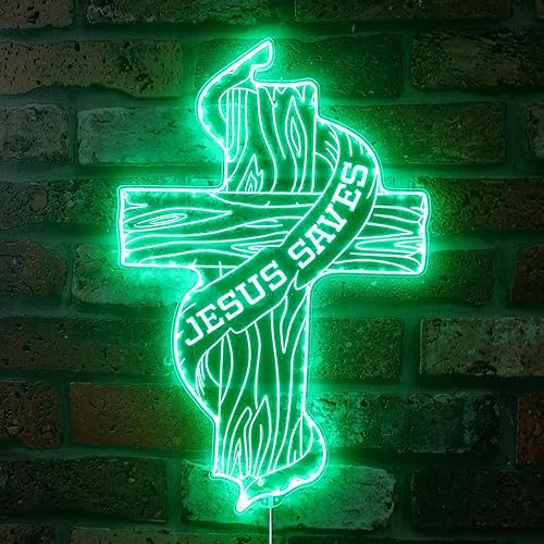 Miniatura 7 de ADVPRO Jesús salva cruz de madera con cinta RGB Dynamic Glam LED Sign - Forma de corte a borde - Decoración de pared inteligente 3D - Iluminación