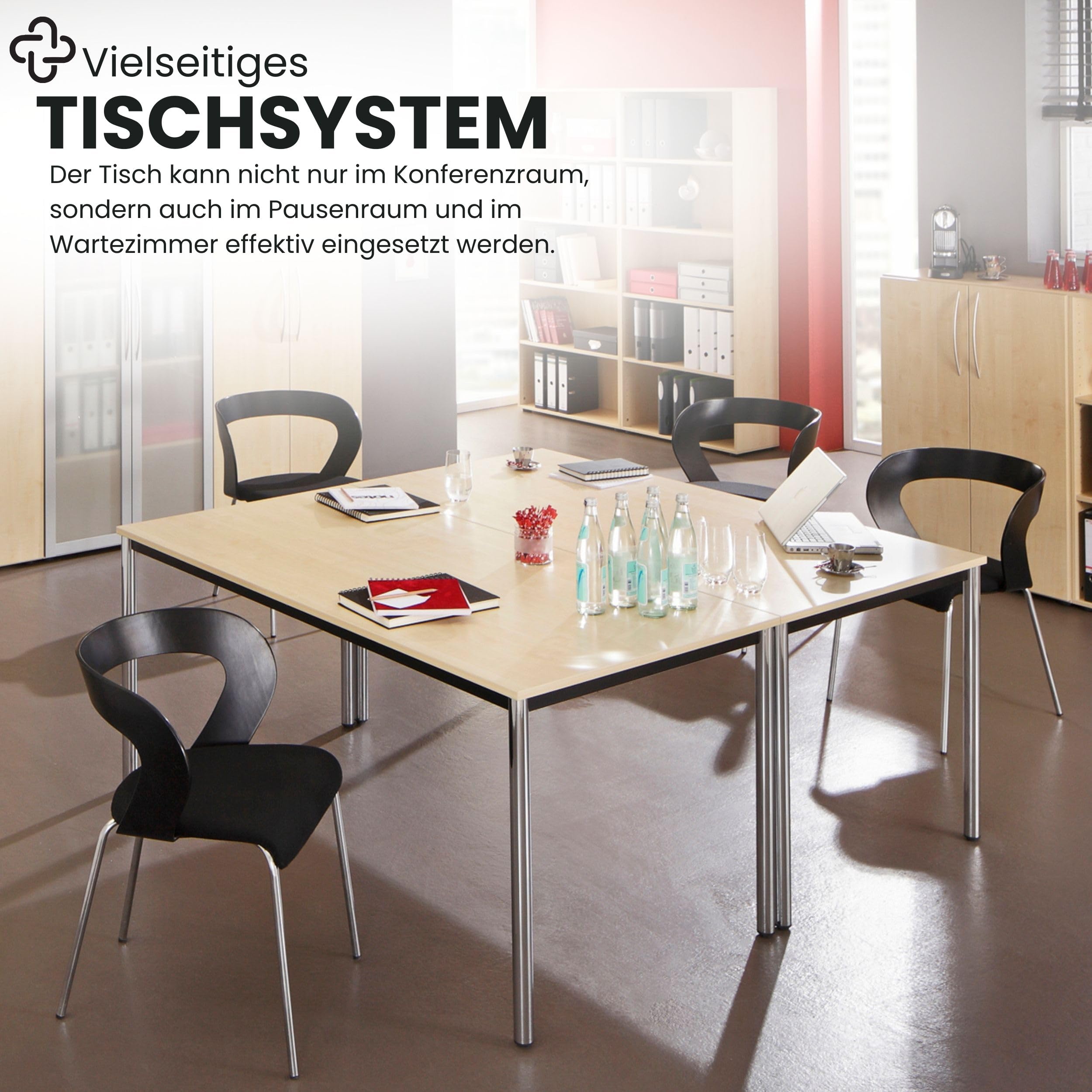 bümö Multifunktionstisch Buche, Tisch 160 x 80 cm, Tischfuß verchromt - einfacher Tisch, Besprechungstisch System D-Serie, Konferenztisch, Meetingtisch, Mehrzwecktisch, Pausentisch