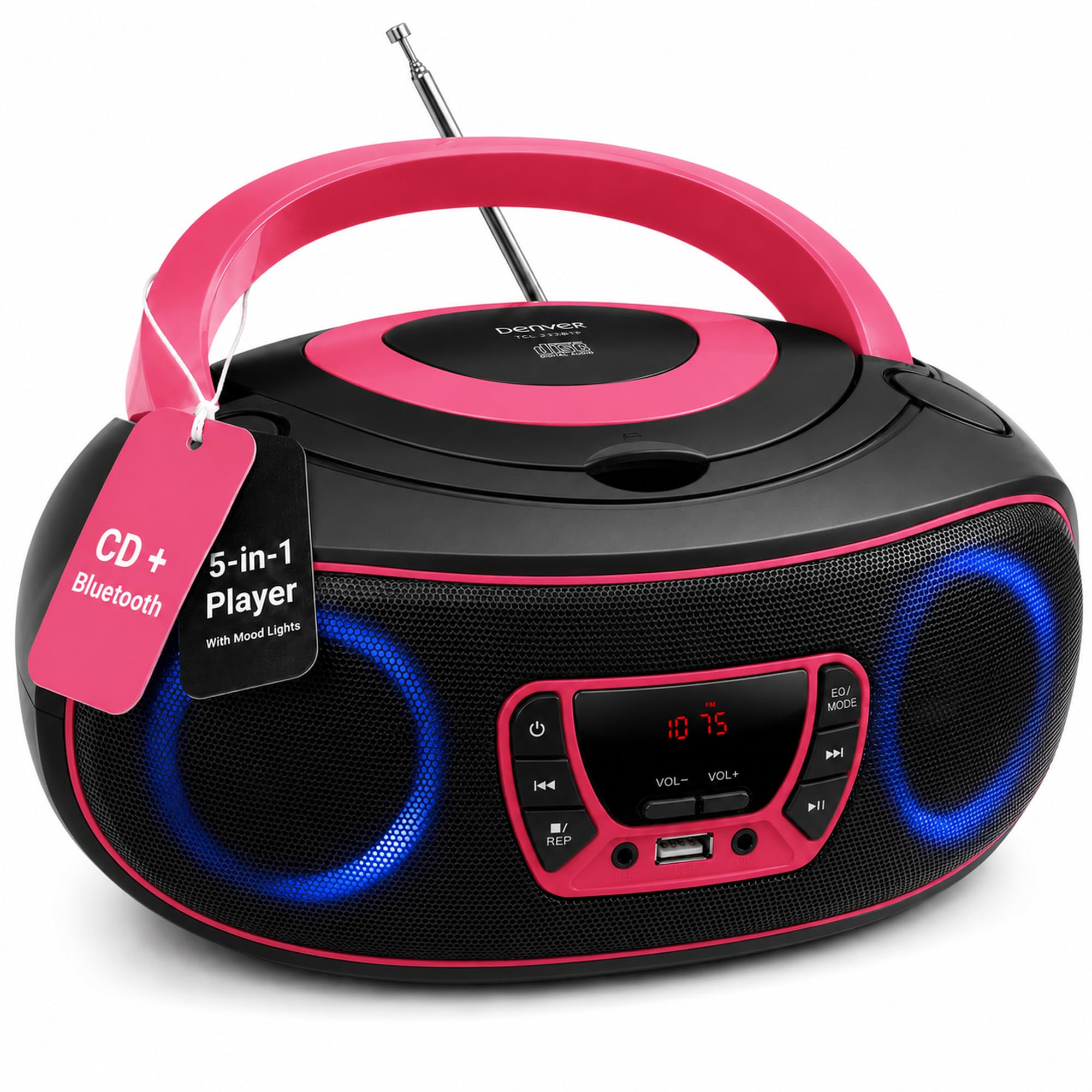 denver tcl-212bt pink cd player portable cd player black, pink
