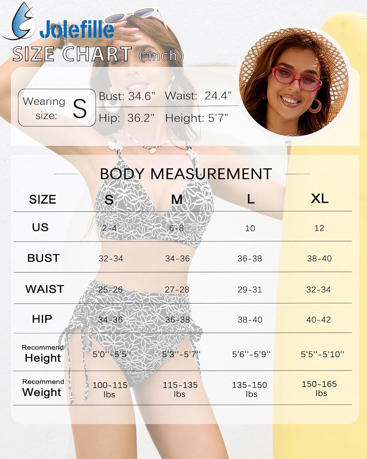 Jolefille Women High Waisted Bikini Sets Two Piece Swimsuits Tummy Control Bathing Suit Teens Cute Modest Swim Suits 2026 - Image 6