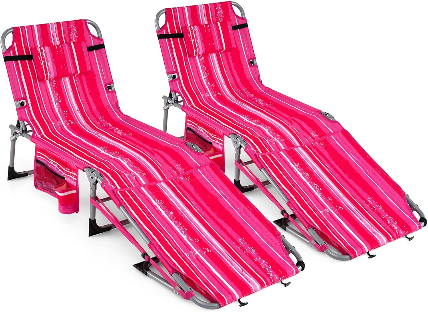 COSTWAY Tanning Chair with Face Hole, Folding Sun Bathing Lounge Chair with Armrest, Side Pocket & Protective Flap, Face Down Layout Chair for Beach, Patio, Pool, Outside (1, Pink)