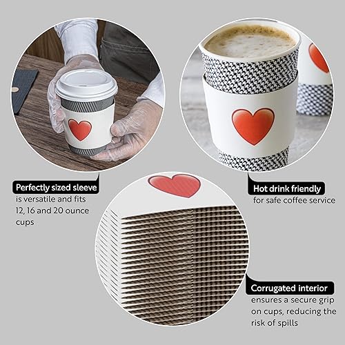 Miniatura 3 de Restaurantware Solo mangas Restpresso 5.1 x 2.8 pulgadas fundas para tazas de café, 50 fundas corrugadas para tazas calientes - Emoji de corazón