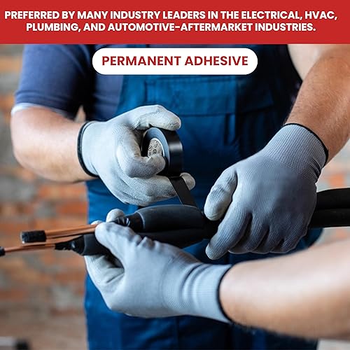 Miniatura 6 de GGR Supplies T.R.U. EL7566-AW Cinta eléctrica de PVC negro de goma de grado profesional, clasificada hasta 600 voltios y 176 F - Listado sintético