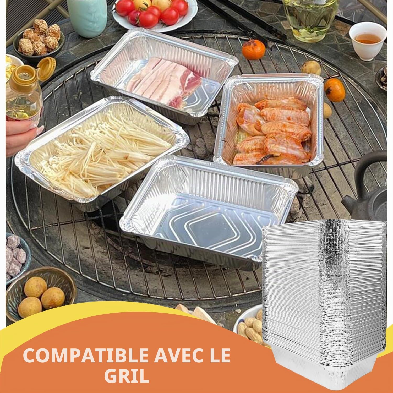 Lot de 125 Barquette Aluminium avec Couvercle 700 ML, Idéal pour Four, Barbecue, Congélation et Batch Cooking, Plat Aluminium Jetables Multi-usages