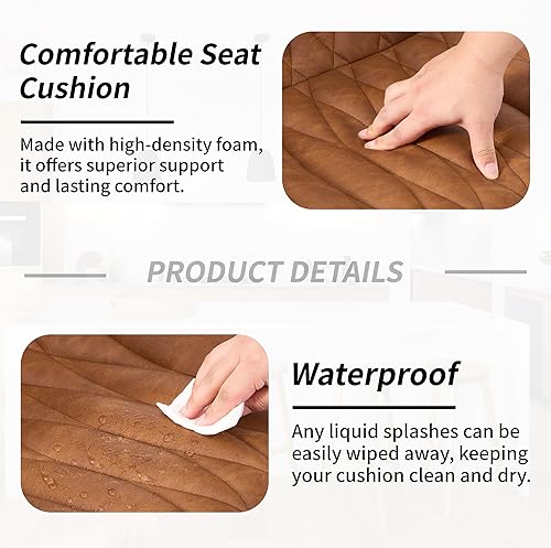 Miniatura 4 de Juego de 2 taburetes de bar giratorios, taburetes de bar de altura de mostrador marrón con respaldo, taburete de bar ajustable de 25 a 33 pulgadas,