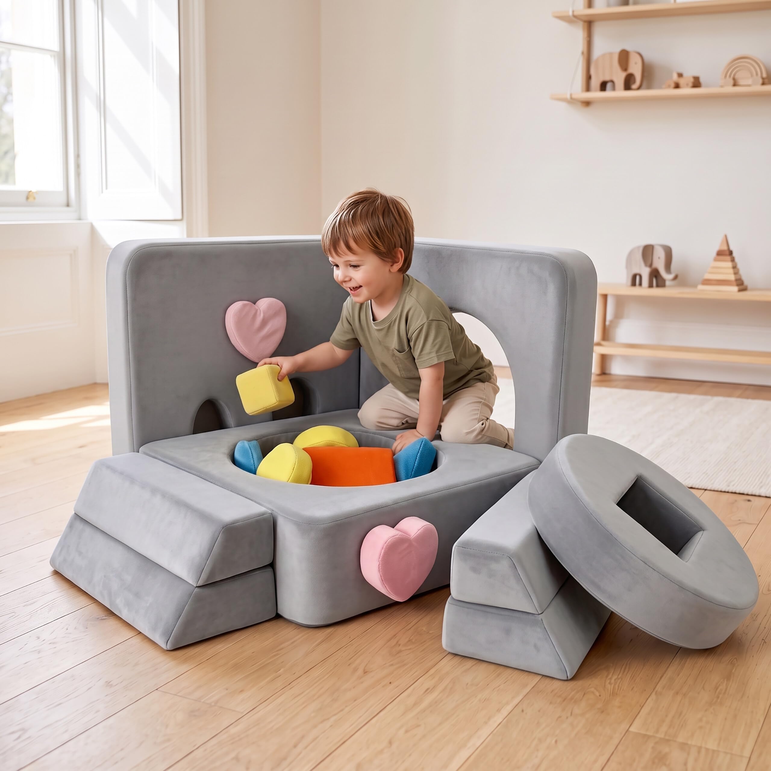 Relaxdays modułowa sofa do zabawy dla dzieci, 18 el., miękkie klocki, szara