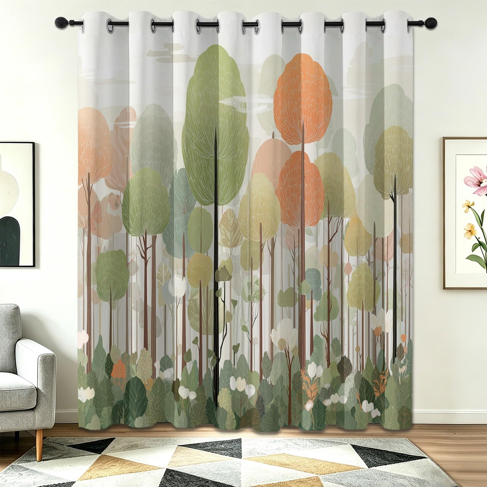 Rideaux de qualité supérieure Vert Nature 140x260 cm avec imprimé Forêt durable