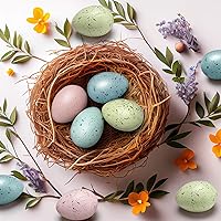 Vista 4 de 16 huevos moteados de Pascua de 2.4 pulgadas, cuenco de plástico para huevos moteados, relleno de jarrón para exhibiciones de primavera y azul claro