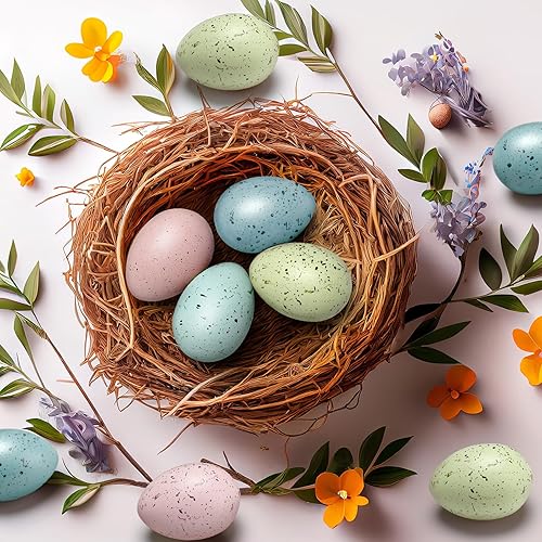 Miniatura 4 de 16 huevos moteados de Pascua de 2.4 pulgadas, cuenco de plástico para huevos moteados, relleno de jarrón para exhibiciones de primavera y azul claro