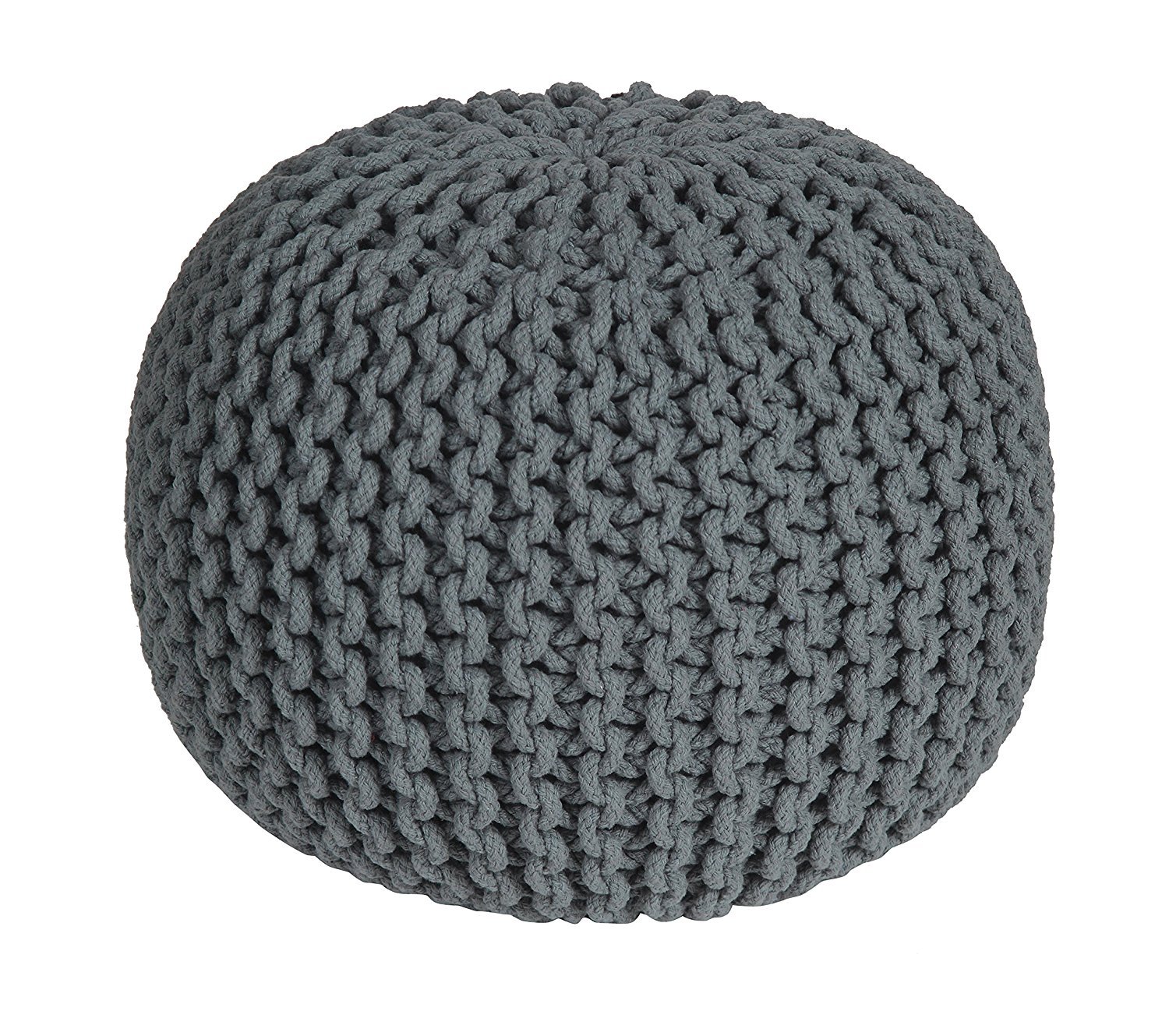 Homescapes Grey Knitted Pouffe Footstool Bean Filled 100% Cotton For Living Room Children Or The Elderly