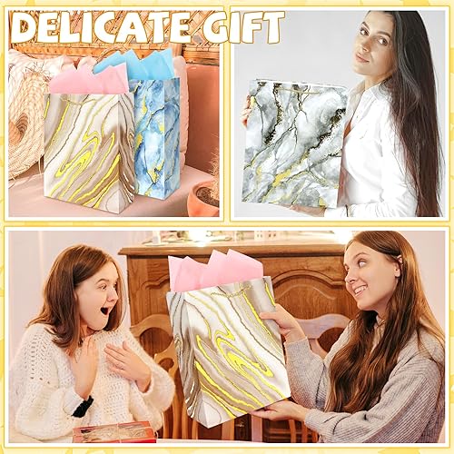Miniatura 4 de Wpxmer Paquete de 12 bolsas de regalo con asas, bolsas de regalo grandes de mármol de color para baby shower, cumpleaños, recuerdos de fiesta y más,