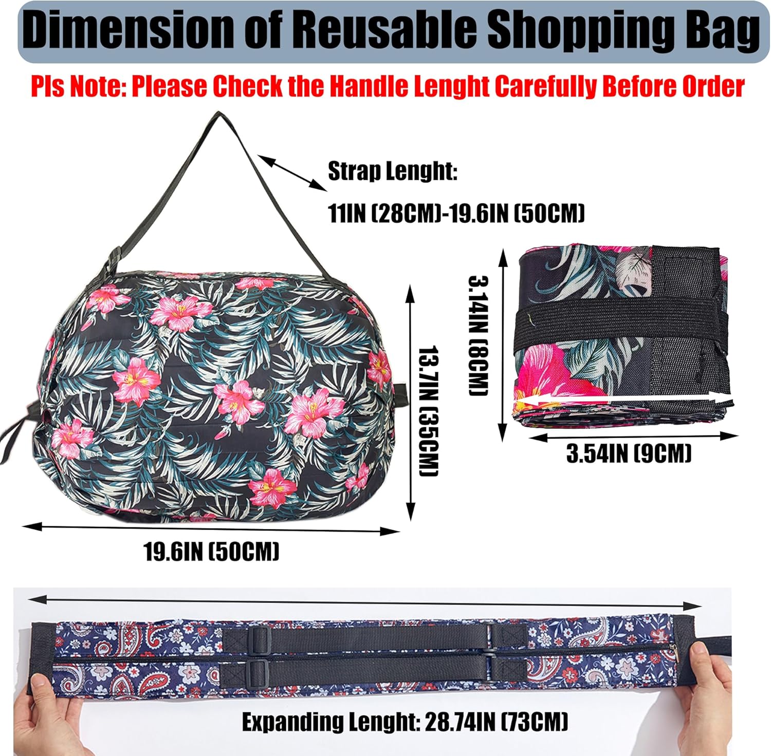 Foldable Reusable Tote Bags - Thickened 210D Nylon Waterproof Grocery Shopping Bag with Zipper & Adjustable Strap - Image 4