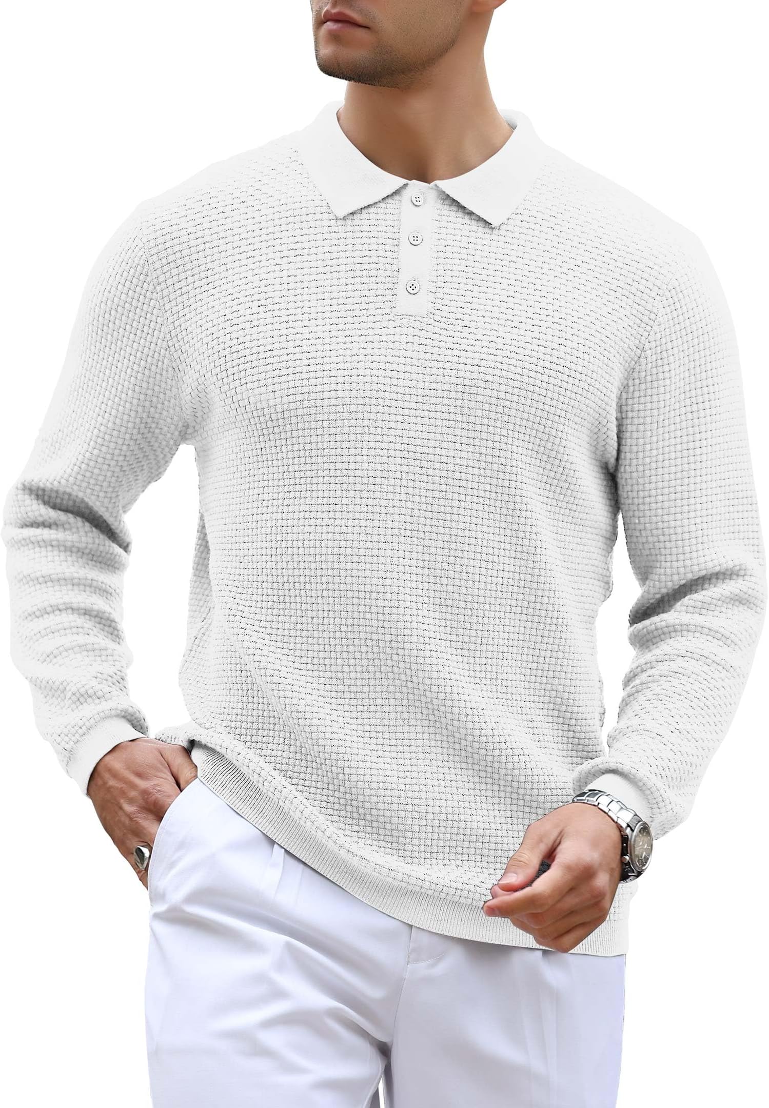 Zaitun Mens Knit Polo Sweater Long Sleeve Lightweight Collared Pullover Casual Sweaters
