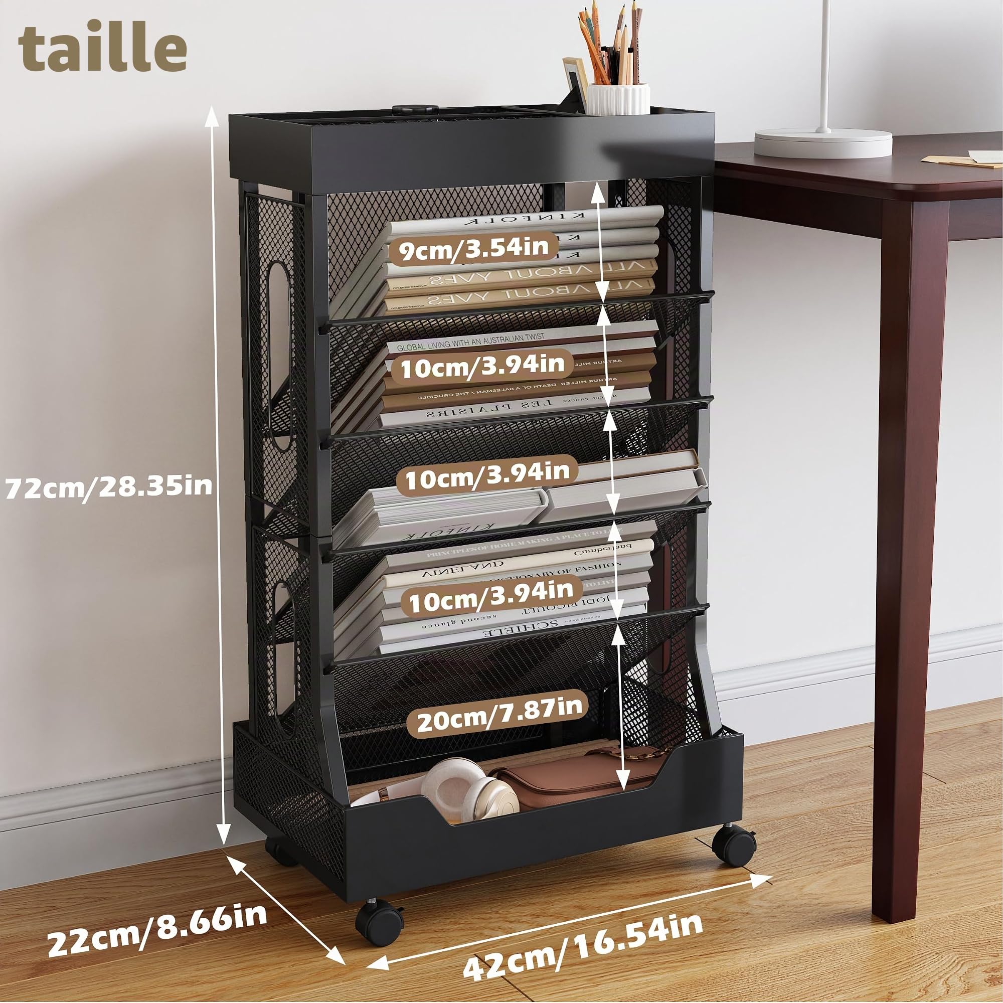 COVAODQ Petite étagère Mobile Amovible, adaptée pour l'école, l'étude, Le Salon, la Chambre à Coucher (Noir)