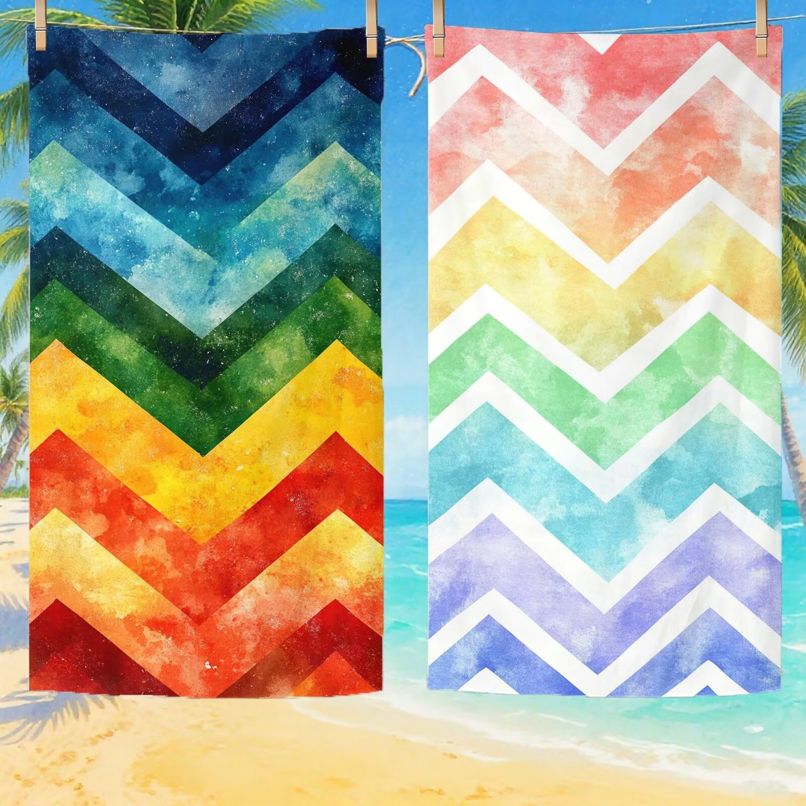 Telo Mare Microfibra, Telo Mare Grande 200x100 cm Set da 2, Antisabbia Asciugatura Rapida Assorbente Salvietta da Spiaggia Asciugamano per Palestra Piscina Viaggi Picnic, Regali Donna Moderno Q-675