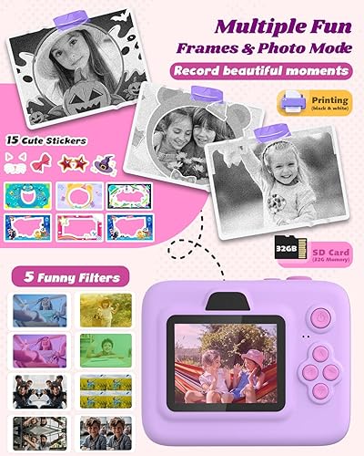 Miniatura 3 de Pussan Cámara de impresión instantánea para niños, cámara de pantalla de 2.4 pulgadas, impresión instantánea para niños de 3 a 12 años, juguetes de