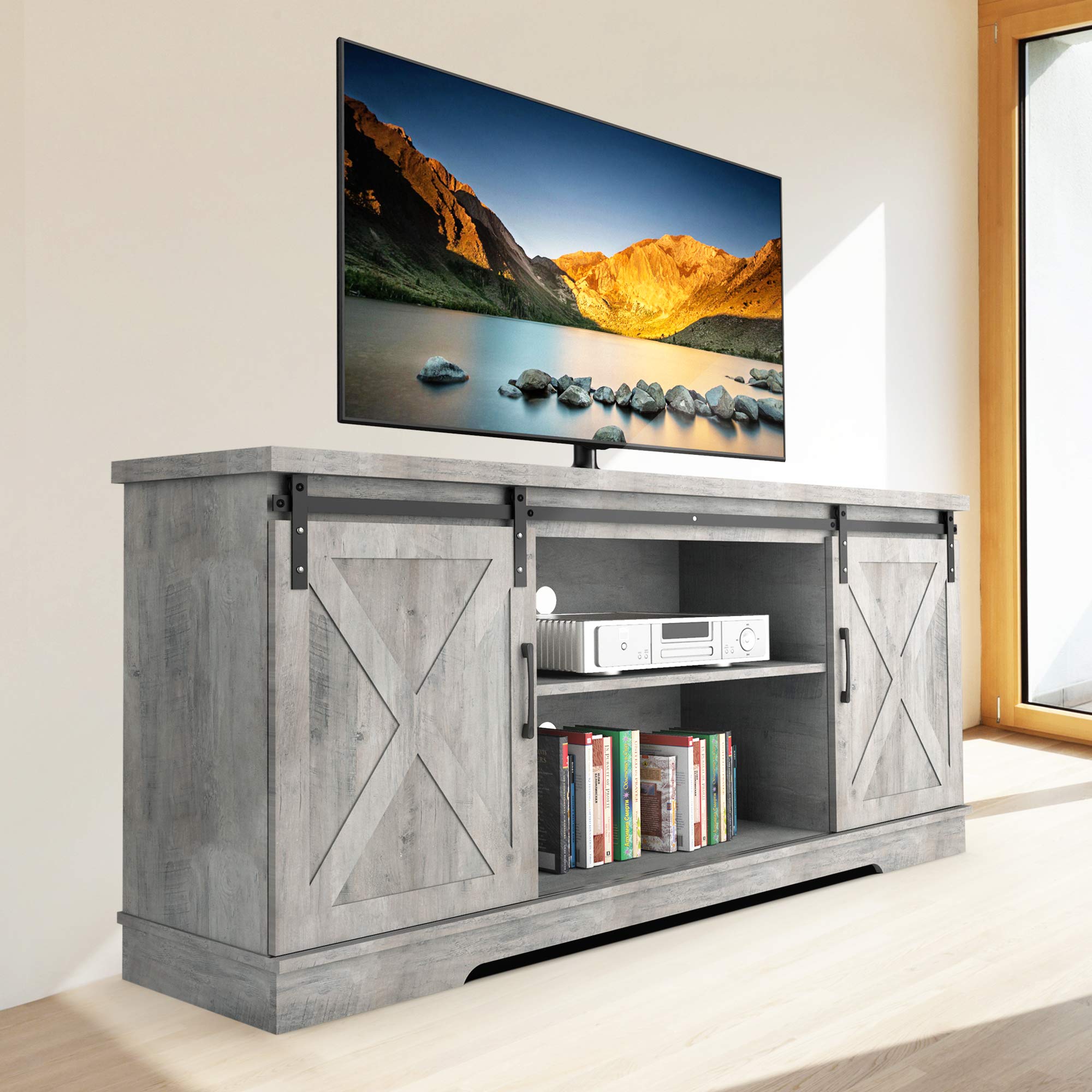 Buy Modern Farmhouse Sliding Barn Door TV Stand, Idealhouse TV Stand