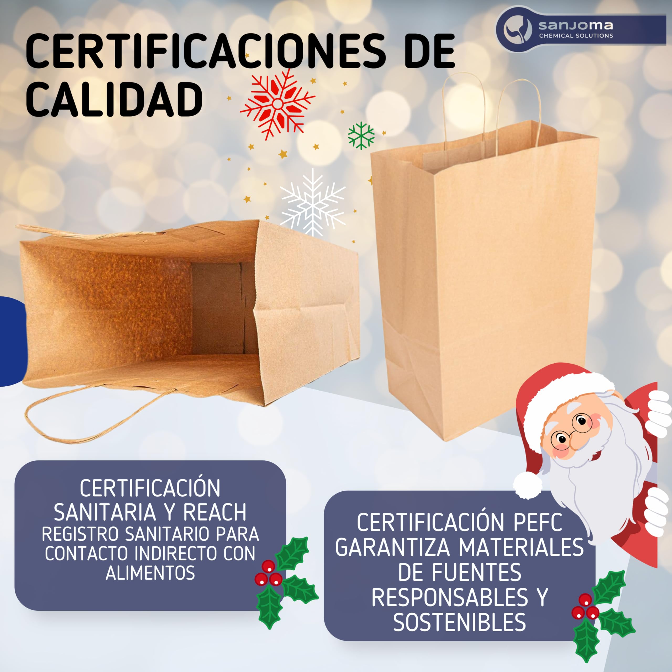 SANJOMA 250 Bolsas Sos Con Asas | Recicladas y Biodegradables | Bolsas De Papel Kraft Para Regalos, Color Natural | Saco Presente | Bolsas Kraft Ecológicas Y Reutilizables | Tamaño 32+16x43 Cm (250)