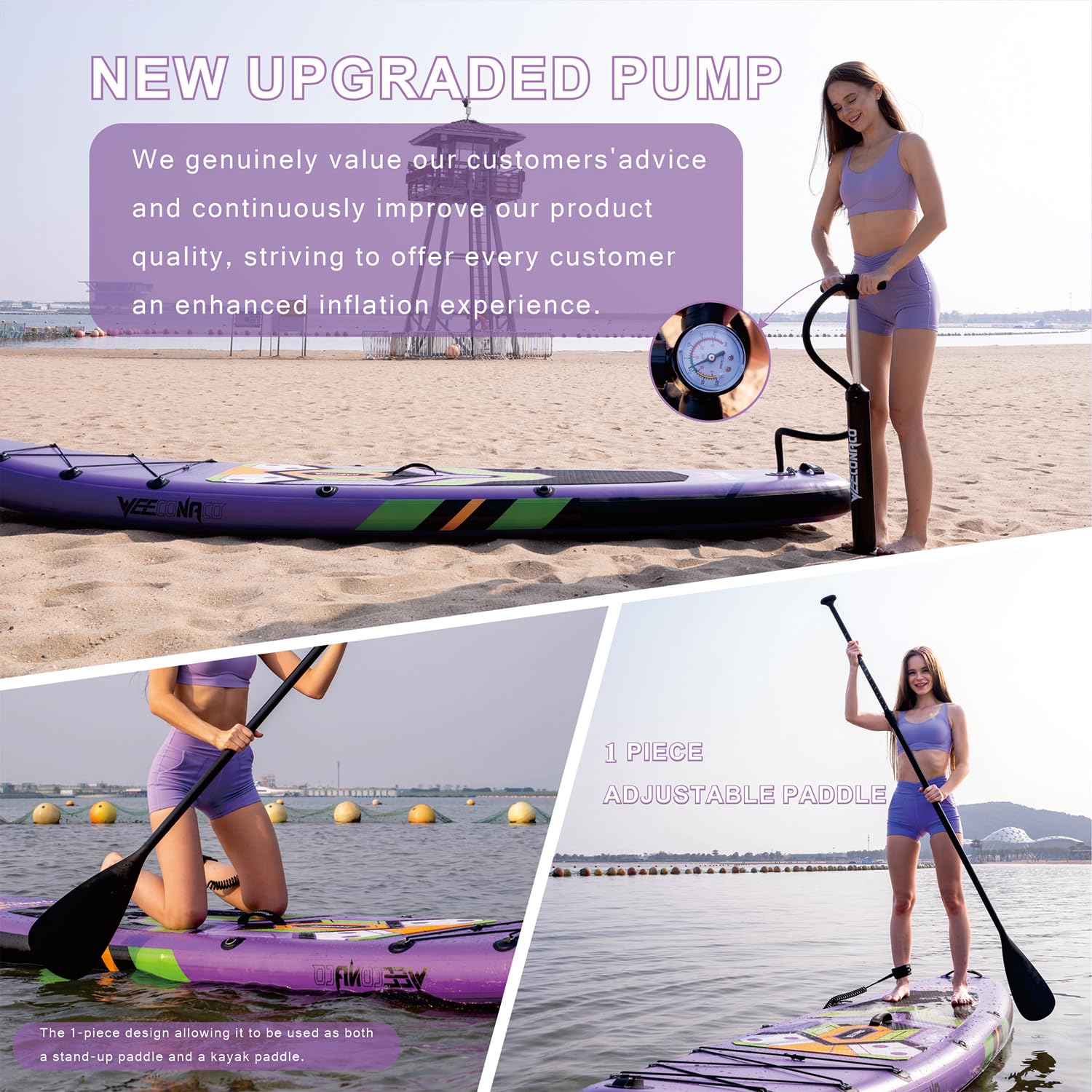 Stand Up Paddling Board Inflatable SUP Board Set, 320 x 82 x 15.5 cm, Load Weight Capacity up to 170 kg, Extra Package and Safty Line, Adjustable Paddle and Pump Included.