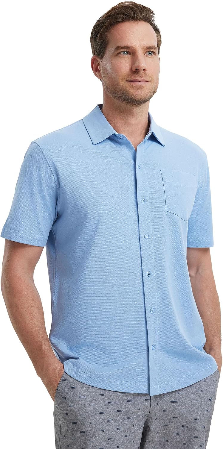 M MAELREG Button Down Shirt Men Moisture Wicking Dry Fit Pique Performence Cool Breathable Mens Summer Shirts Short Sleeve