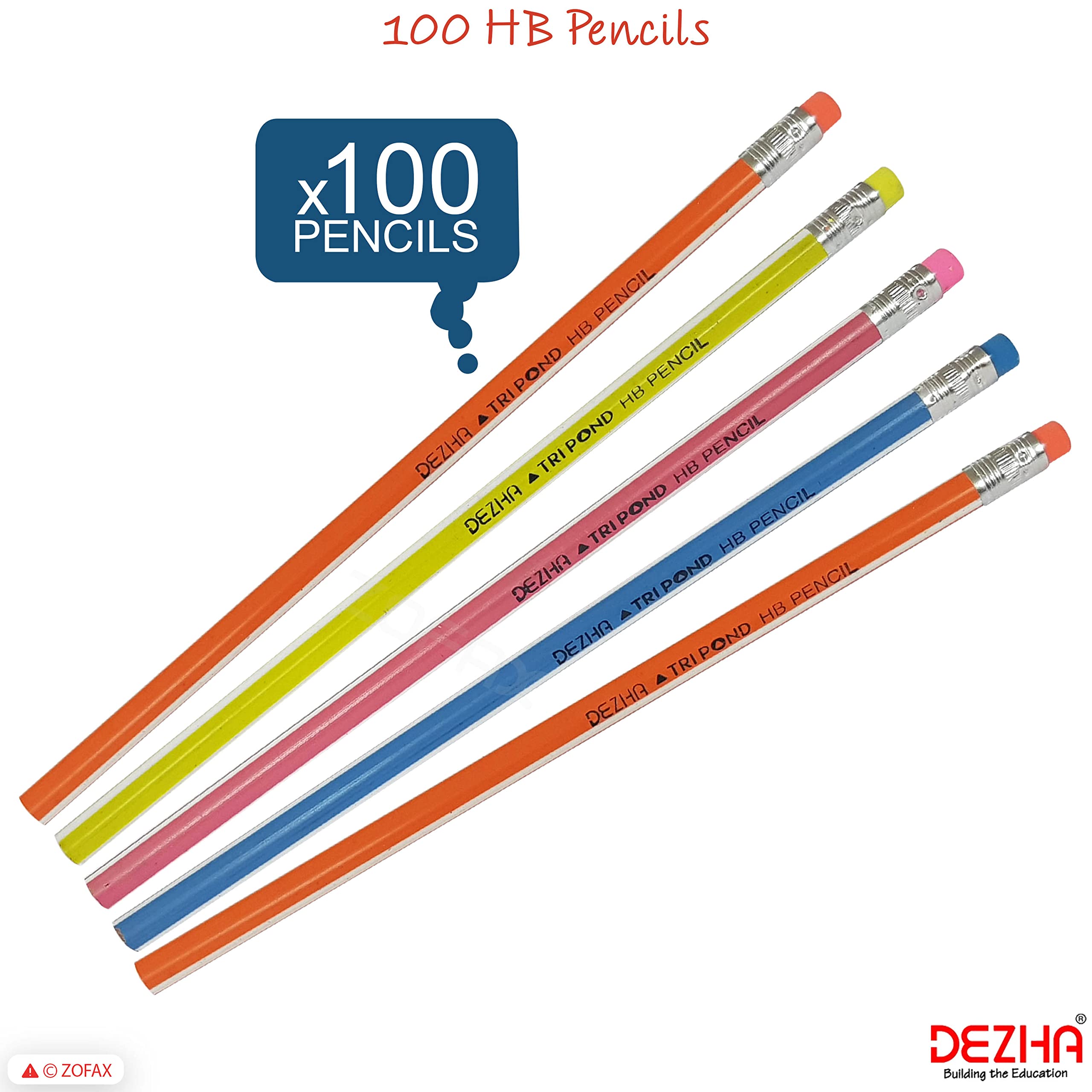 ZOFAX Tri-Pond HB Pencils With Eraser Tipped + Sharpeners, 100 Wooden Lead Pencils + 5 Sharpeners, Write Draw Sketch Pencil - Image 2