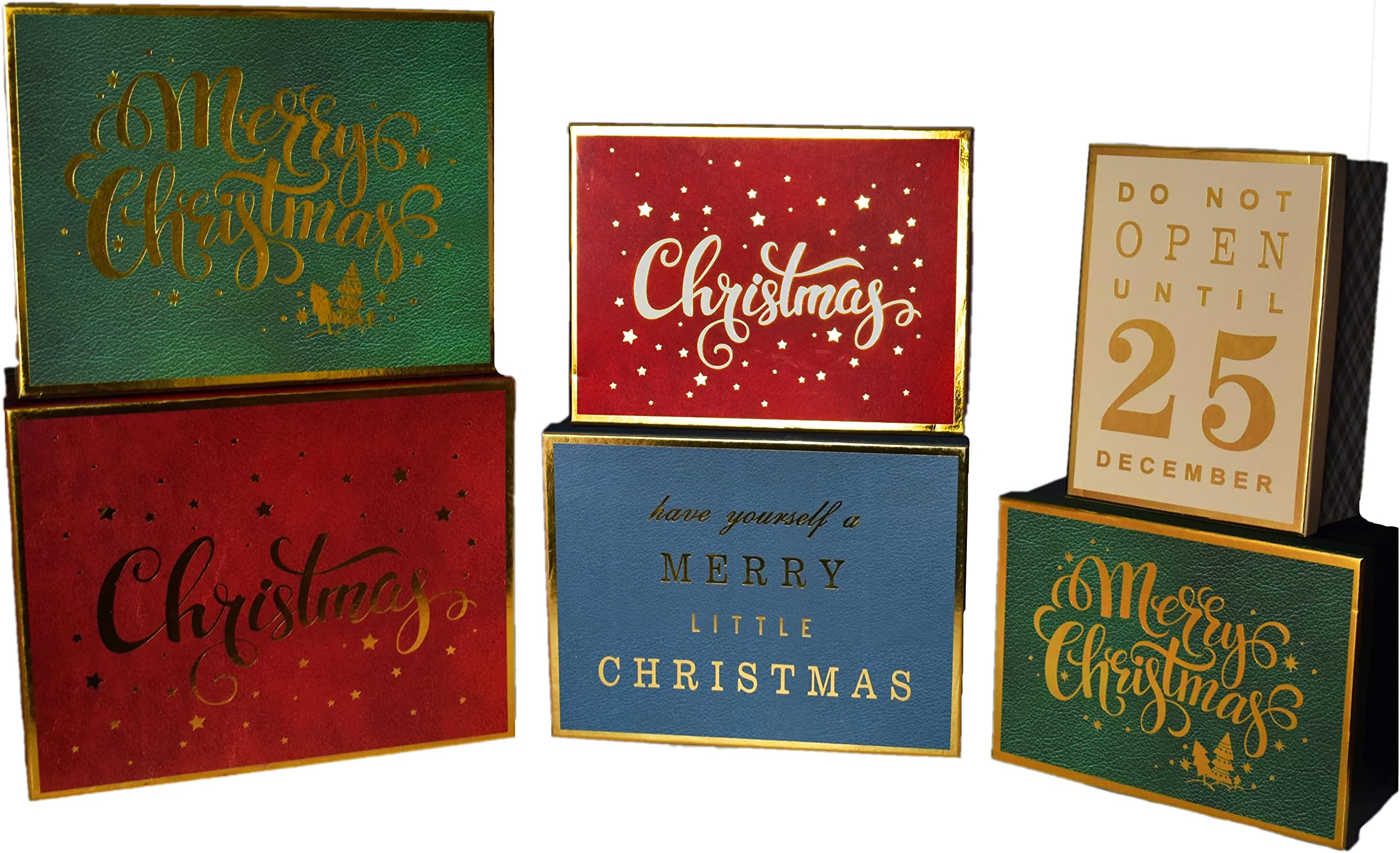 Elegant Decorative Holiday Themed Nesting Gift Boxes - 6 Boxes- Nesting Boxes Beautifully Themed and Decorated - Perfect for Gifts or Simple Decoration! (Merry Christmas)