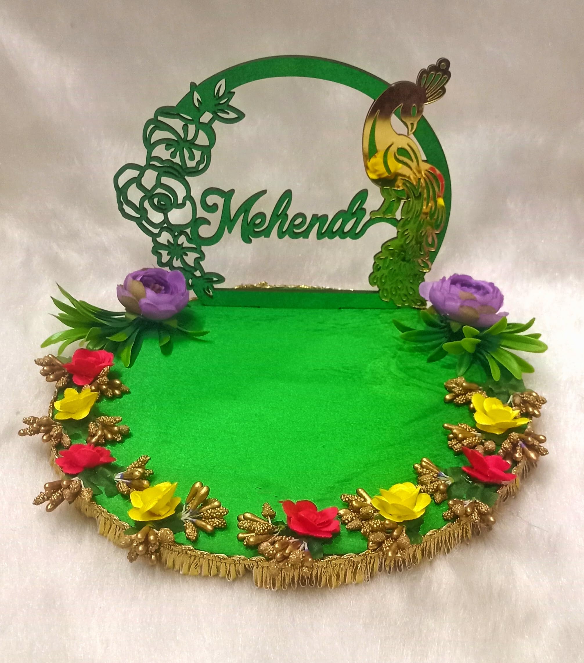 Floral Designe Plate for Mehandi, Haldi Ceremony Wedding Tray Multicolour for Girls & (Floral)
